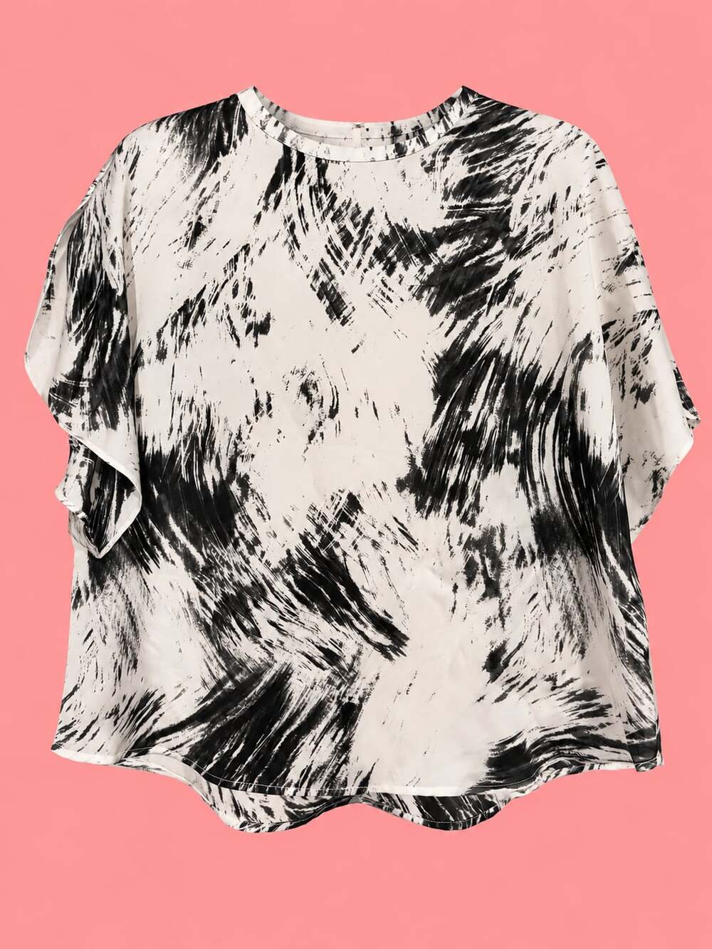 NWT- Worthington Abstract Print Short Sleeve Blouse Size L White Black